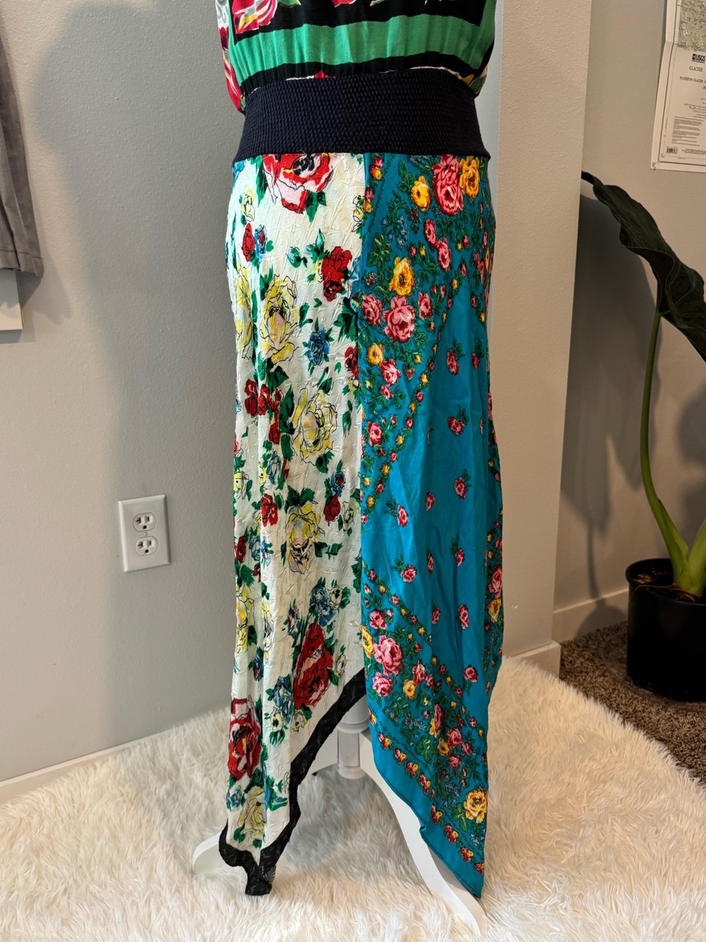 70s vintage handkerchief patchwork colorful asymmetric maxi dress size medium - Picture 6 of 15